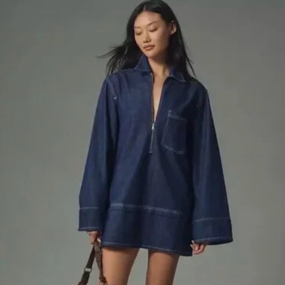 Pilcro Dresses & Skirts - Anthropologie Pilcro Medium Denim mini dress long sleeve zipper jean pockets Lg